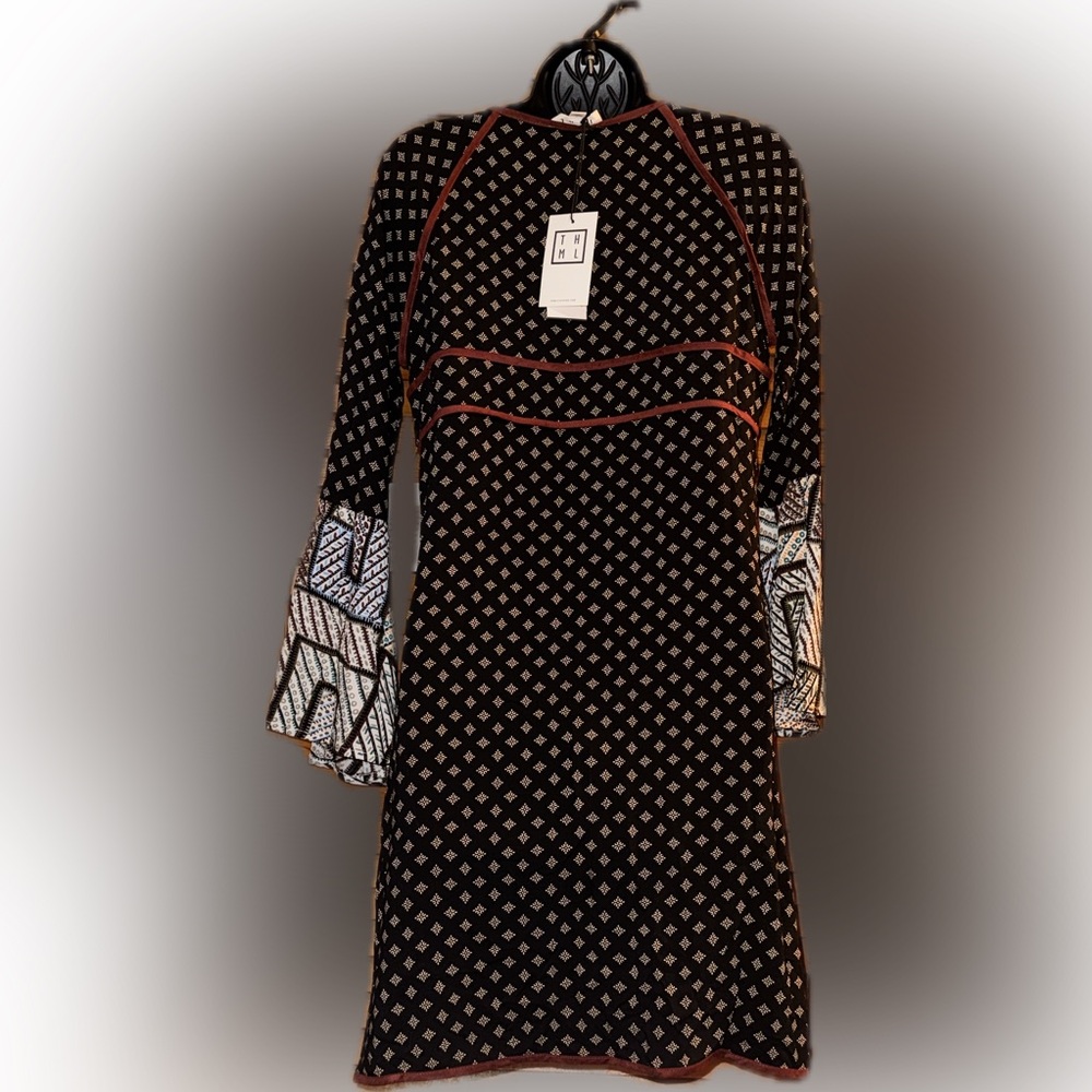 SOLD THML Dress Nordstrom 2025 Geometric Long Sleeve Dress NWT Size Small - Picture 5 of 13